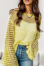 Load image into Gallery viewer, Openwork Round Neck Dropped Shoulder Knit Top

