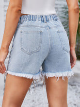 Load image into Gallery viewer, Distressed Pearl Trim Denim Shorts with Pockets
