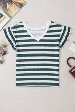 Load image into Gallery viewer, Striped V-Neck Flounce Sleeve Top
