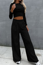 Load image into Gallery viewer, Round Neck Long Sleeve Top and Elastic Waist Pants Set
