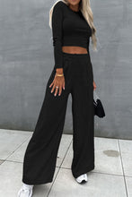 Load image into Gallery viewer, Round Neck Long Sleeve Top and Elastic Waist Pants Set
