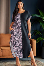 Load image into Gallery viewer, Plus Size Contrast Leopard Short Sleeve Midi Dress
