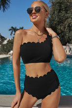 Load image into Gallery viewer, Scalloped Trim One-Shoulder Bikini Set
