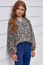 Load image into Gallery viewer, Girls Printed Notched Neck Puff Sleeve Blouse
