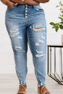 Judy Blue McKenzie Full Size Distressed Button Fly Skinny Jeans