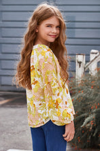 Load image into Gallery viewer, Girls Printed Notched Neck Puff Sleeve Blouse
