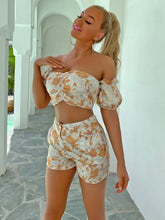Load image into Gallery viewer, Floral Ruched Off-Shoulder Cropped Top and Shorts Set
