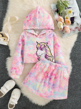 Load image into Gallery viewer, Girls Tie-Dye Unicorn Hoodie and Skirt Set

