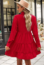 Load image into Gallery viewer, Decorative Button Johnny Collar Tiered Dress
