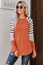 Load image into Gallery viewer, Leopard Panel Striped Raglan Sleeve Top
