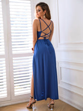 Load image into Gallery viewer, Lace-Up Split Double Strap Maxi Dress
