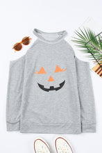 Load image into Gallery viewer, Halloween Graphic Cold-Shoulder Distressed Sweatshirt
