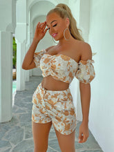 Load image into Gallery viewer, Floral Ruched Off-Shoulder Cropped Top and Shorts Set
