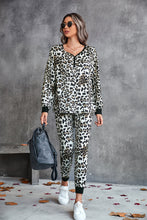 Load image into Gallery viewer, Leopard V-Neck Dropped Shoulder Loungewear Set
