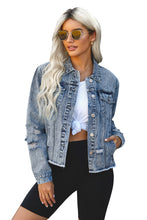 Load image into Gallery viewer, Turn Down Collar Cut-out Denim Jacket

