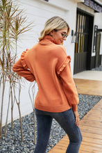 Load image into Gallery viewer, Ruffled Dropped Shoulder Turtleneck Sweater DIBS PUMPKIN
