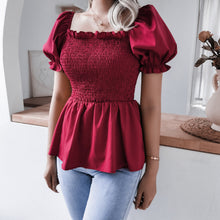 Load image into Gallery viewer, Smocked Puff Sleeve Peplum Top
