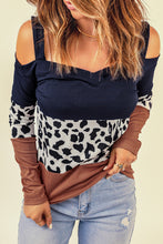Load image into Gallery viewer, Leopard Print Color Block Cold-Shoulder Top
