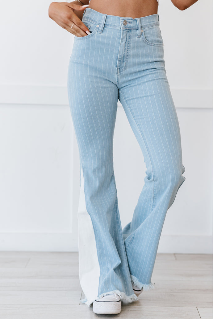 Kancan Eliza Pinstripe High-Rise Flare Jeans