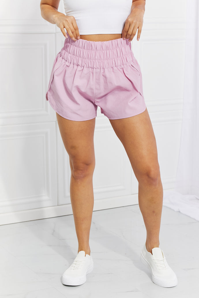 DIBS RUN Zenana Cross Country Smocked Waist Running Shorts in Pink