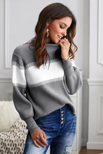 Load image into Gallery viewer, Color Block High Neck Lantern Sleeve Pullover Sweater
