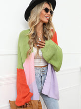 Load image into Gallery viewer, Color Block Open Front Balloon Sleeve Longline Cardigan

