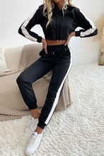 Load image into Gallery viewer, Side Stripe Cropped Hoodie and Jogger Set
