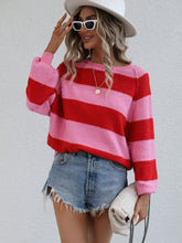 Load image into Gallery viewer, Striped Raglan Sleeve Ribbed Trim Knit Top
