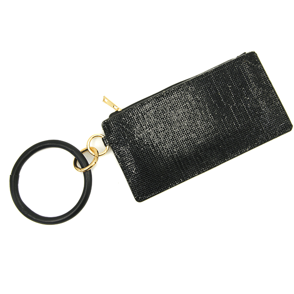 Black Rhinestone Wrist Wallet With Zipper | DIBS 092