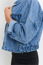 Load image into Gallery viewer, Miss Cropped Raw &amp; Ribbed Denim Jacket Medium Wash by mono b
