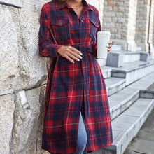 Load image into Gallery viewer, Plaid Belted Button Down Longline Shirt Jacket
