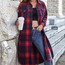 Load image into Gallery viewer, Plaid Belted Button Down Longline Shirt Jacket
