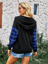 Load image into Gallery viewer, Plaid Quarter Snap Drawstring Detail Hoodie
