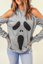 Load image into Gallery viewer, Halloween Graphic Cold-Shoulder Distressed Sweatshirt
