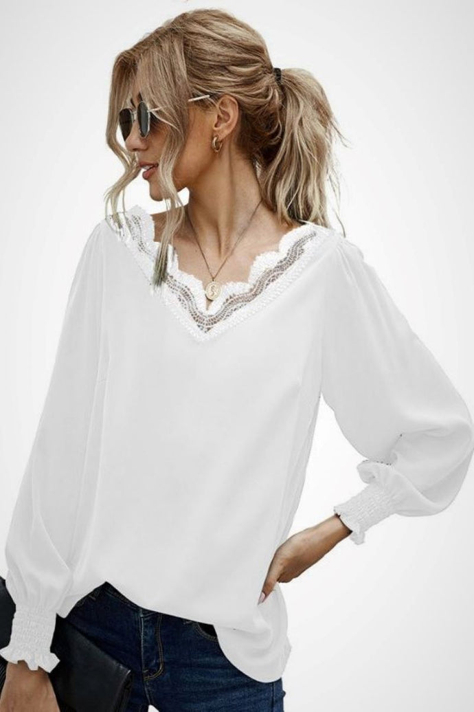 Contrast lace Balloon Sleeve Top
