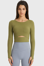 Load image into Gallery viewer, Cutout Long Sleeve Cropped Sports Top
