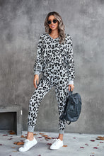 Load image into Gallery viewer, Leopard V-Neck Dropped Shoulder Loungewear Set
