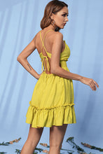 Load image into Gallery viewer, Frill Trim Smocked Waist Crisscross Plunge Dress
