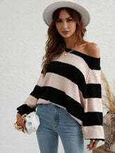 Load image into Gallery viewer, Striped Raglan Sleeve Ribbed Trim Knit Top
