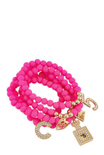 Load image into Gallery viewer, Multiple Charm Beads Stretchable Bracelet | DIBS 499 PINK OR SILVER

