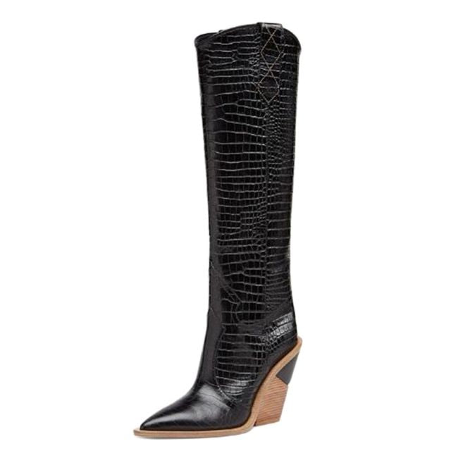 Shaped Wedge Pointed Toe Black Boots