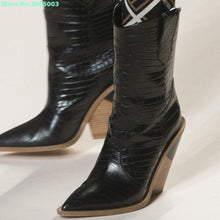 Load image into Gallery viewer, Shaped Wedge Pointed Toe Black Boots
